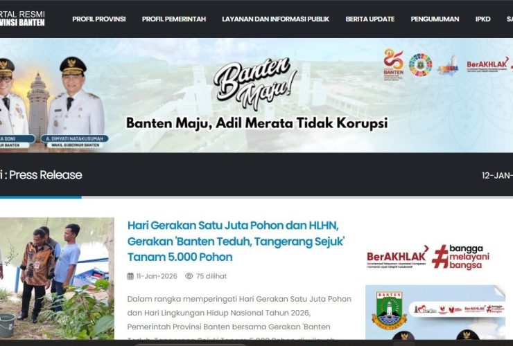 Tampilan Portal Resmi Pemerintah Provinsi Banten sebagai simbol transformasi dan layanan pemerintahan digital